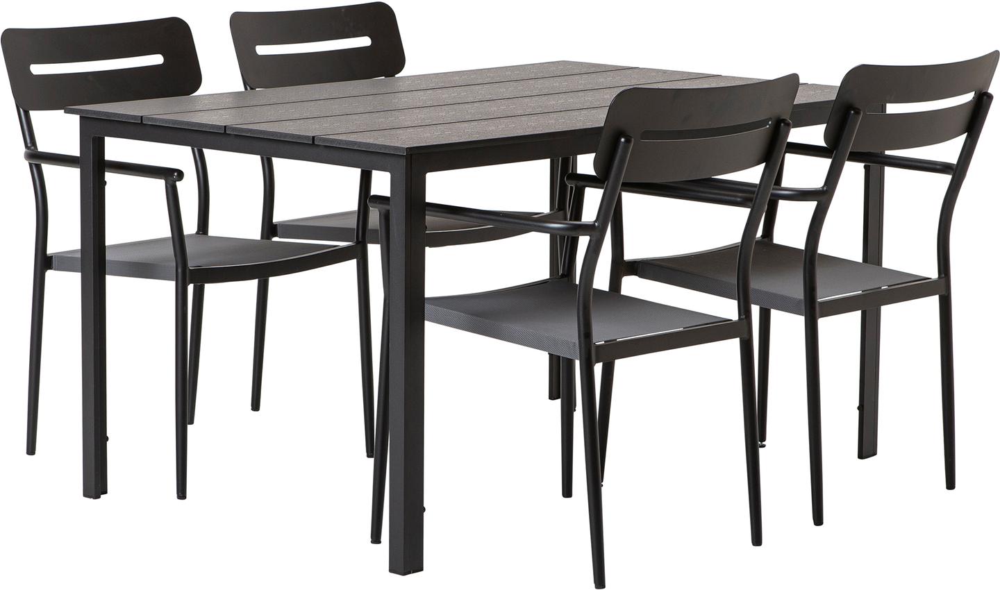 Seattle & Isabella Aiamööbli söögilauakomplekt, 140x90cm, neljale, must/must