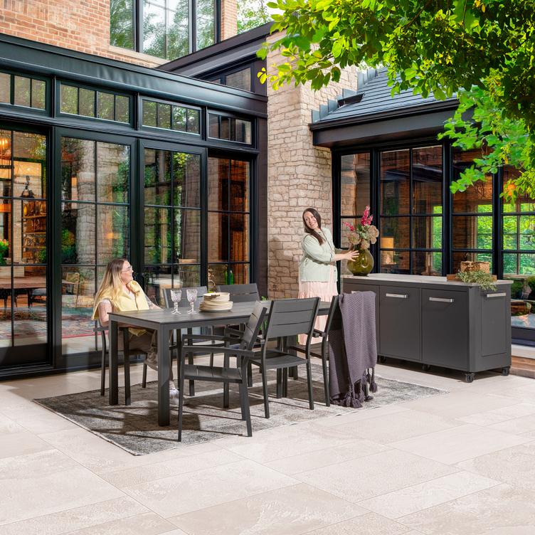 Seattle Aiamööbli söögilauakomplekt, 190x90cm, kuuele, must