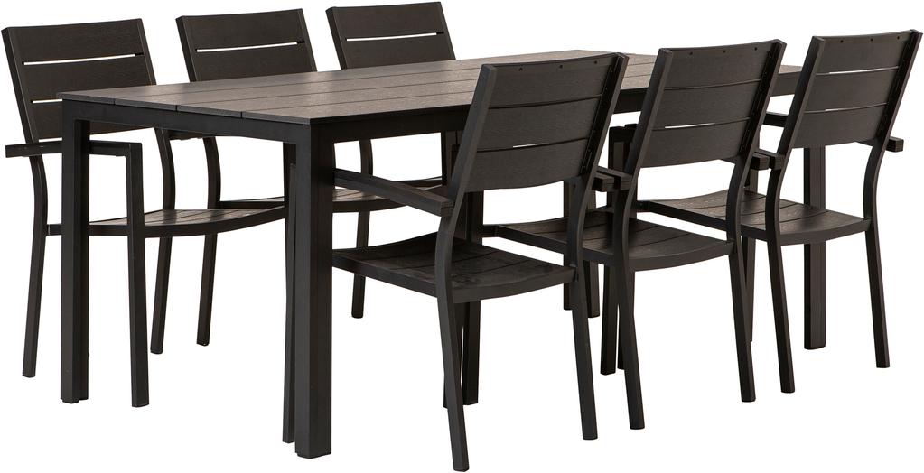Seattle Aiamööbli söögilauakomplekt, 190x90cm, kuuele, must