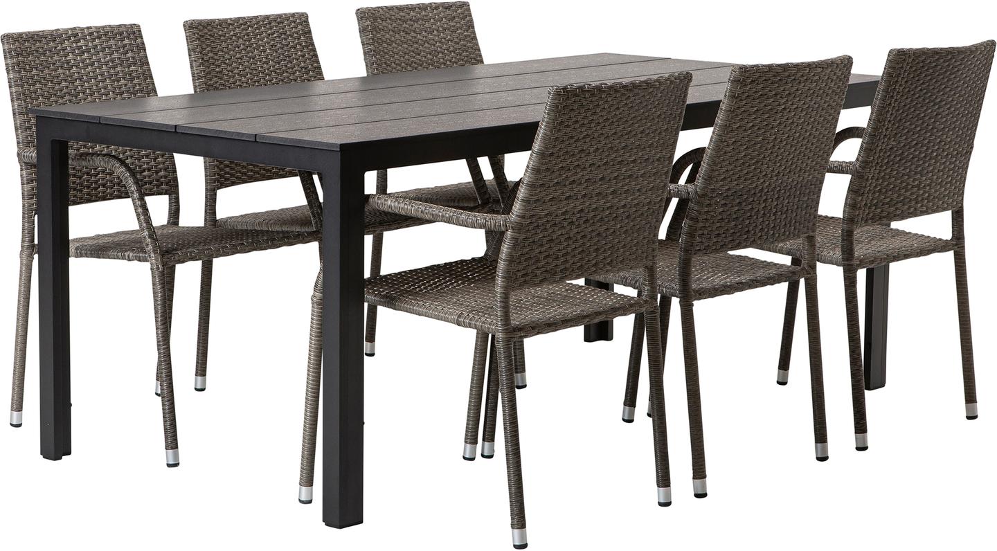 Seattle & Oliva Aiamööbli söögilauakomplekt, 190x90cm, neljale, must/hall