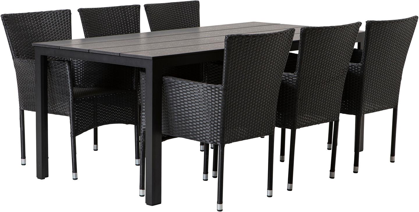 Seattle & Bolton Suvemööbli söögilauakomplekt, 190x90cm, neljale, must/must