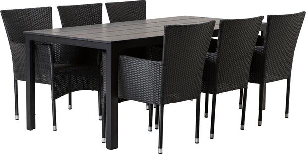 Seattle & Bolton Suvemööbli söögilauakomplekt, 190x90cm, neljale, must/must