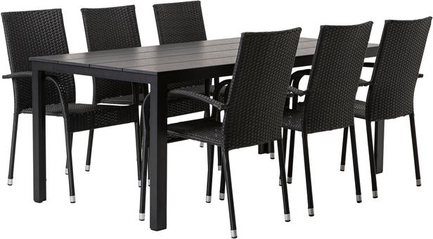Seattle & Palma Aiamööbli söögilauakomplekt, 190x90cm, neljale, must/must