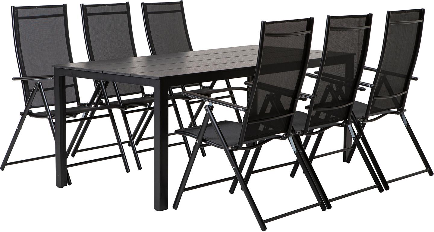 Seattle Aiamööbli söögilauakomplekt, 190x90cm, neljale, must/must