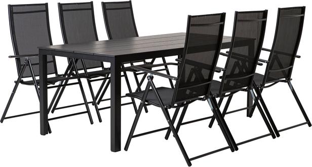 Seattle Aiamööbli söögilauakomplekt, 190x90cm, neljale, must/must