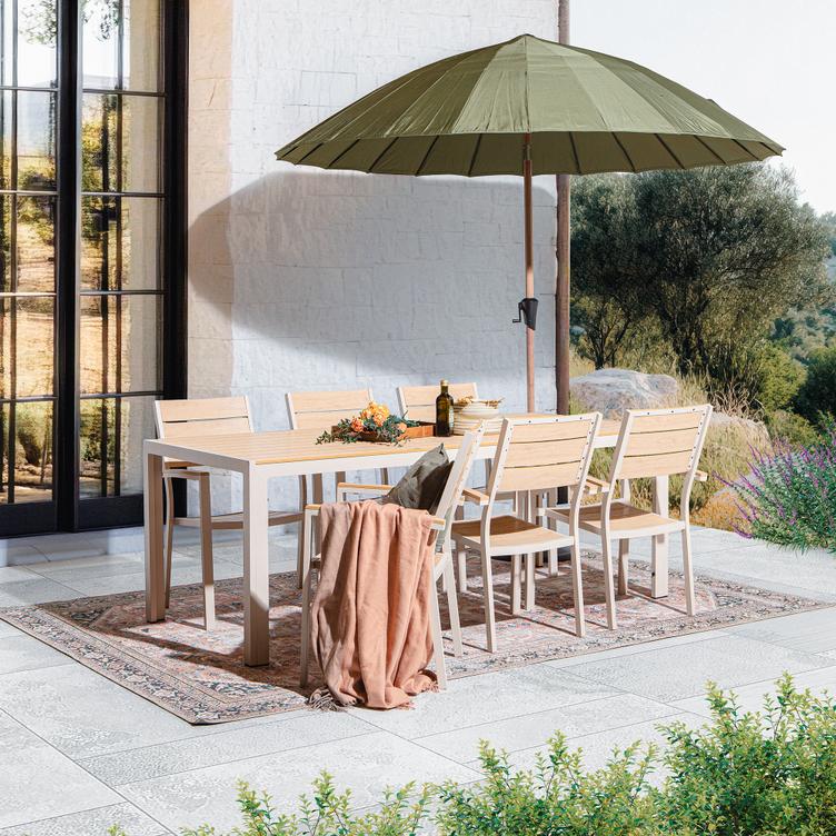 Saarni söögilaua komplekt 205x90, kuuele, tuhapuu/khaki