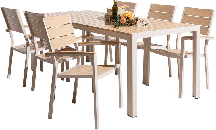 Saarni söögilaua komplekt 205x90, kuuele, tuhapuu/khaki