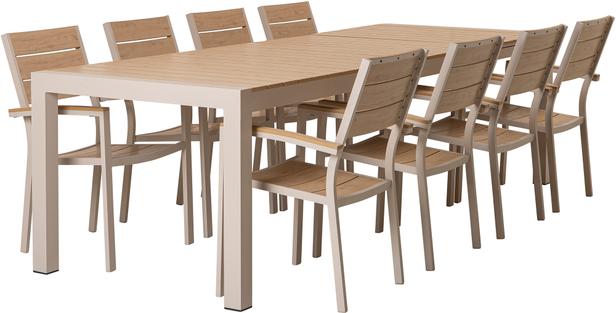 Saarni söögilaua komplekt 205-275x95cm, kaheksale, tuhapuu/khaki