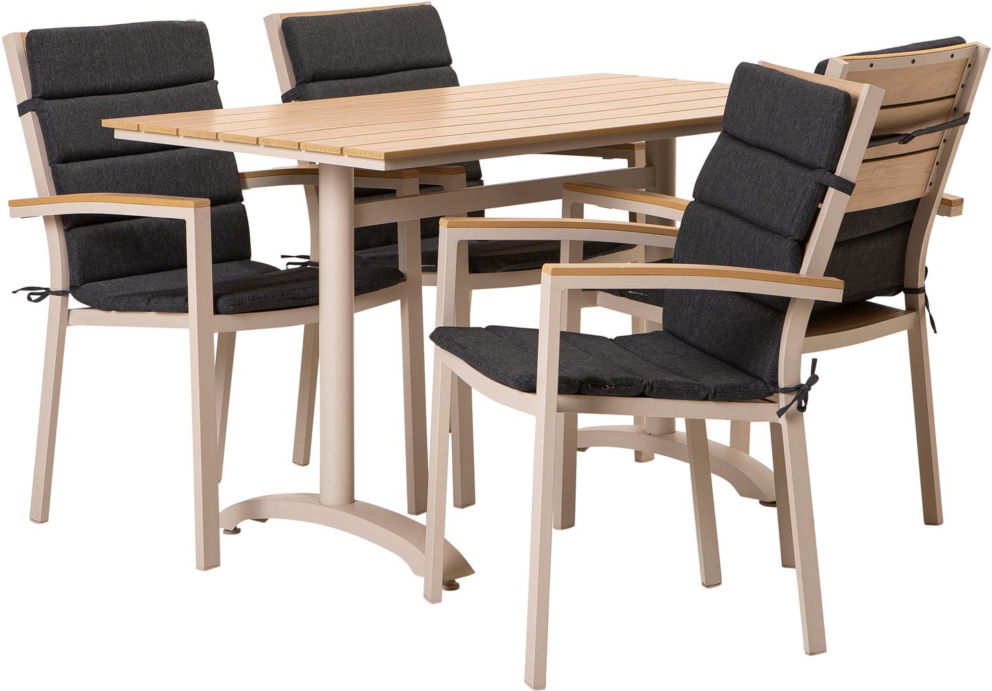 Saarni söögilaua komplekt 130x70, neljale, tuhapuu/khaki + antratsiit istmepehmendus