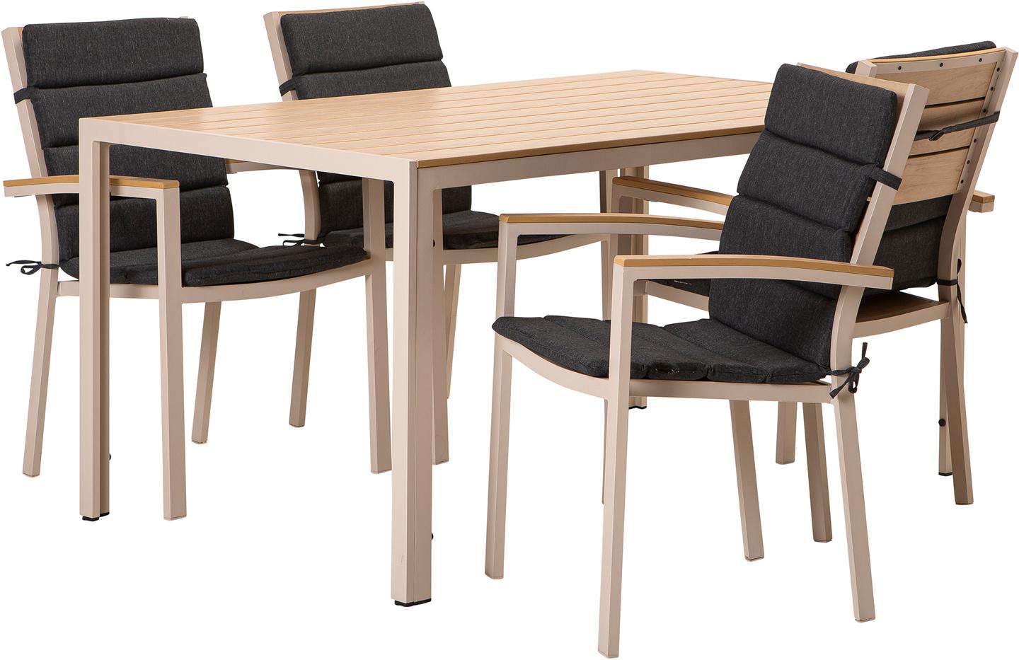 Saarni söögilaua komplekt 150x90, neljale, tuhapuu/khaki + antratsiit istmepehmendus