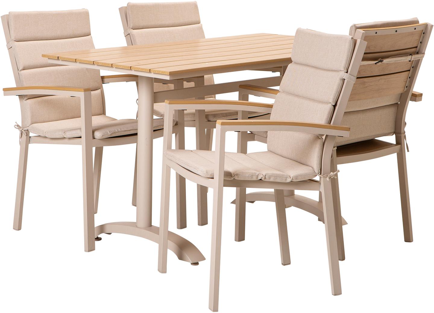 Saarni söögilaua komplekt 130x70, neljale, tuhapuu/khaki + beež istmepehmendus
