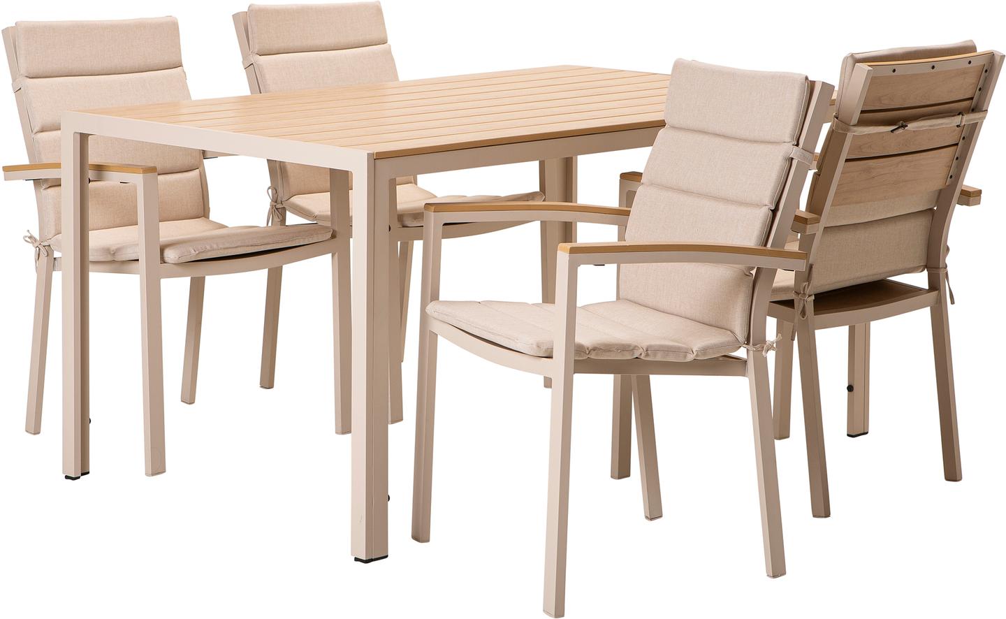 Saarni söögilaua komplekt 150x90, neljale, tuhapuu/khaki + beež istmepehmendus