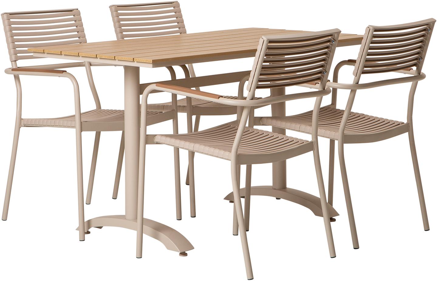 Saarni & Calle söögilaua komplekt 130x70, neljale, tuhapuu/khaki