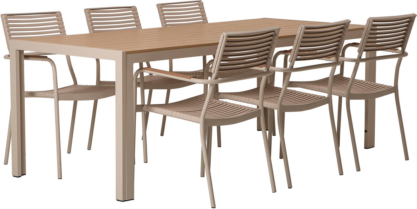 Saarni & Calle söögilaua komplekt 205x90, kuuele, tuhapuu/khaki