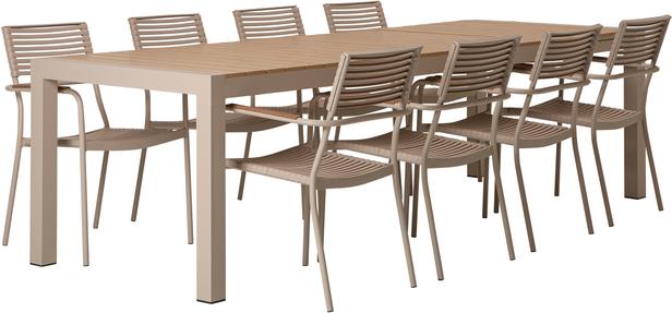 Saarni & Calle söögilaua komplekt 205-275x95cm, kaheksale, tuhapuu/khaki