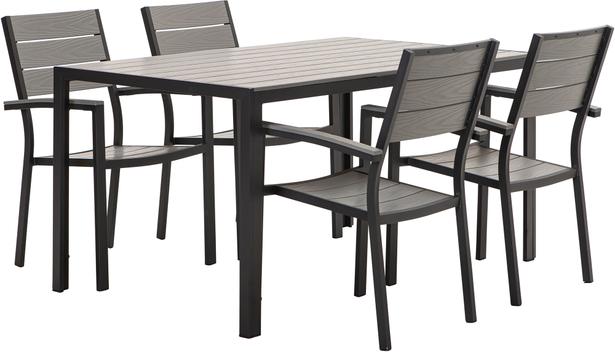 Aiamööbli söögilauakomplekt Dakota 150x90 cm, neljale, must/helehall