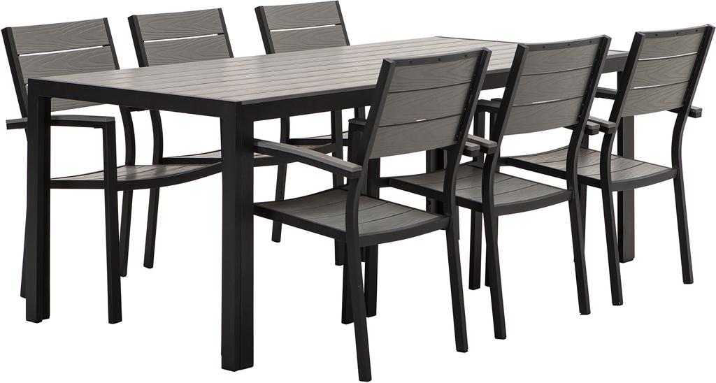 Dakota söögilaua komplekt 205x90 kuuele, must/helehall