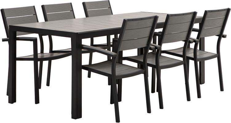 Aiamööbli söögilauakomplekt Dakota 205x90 cm, kuuele, must/helehall