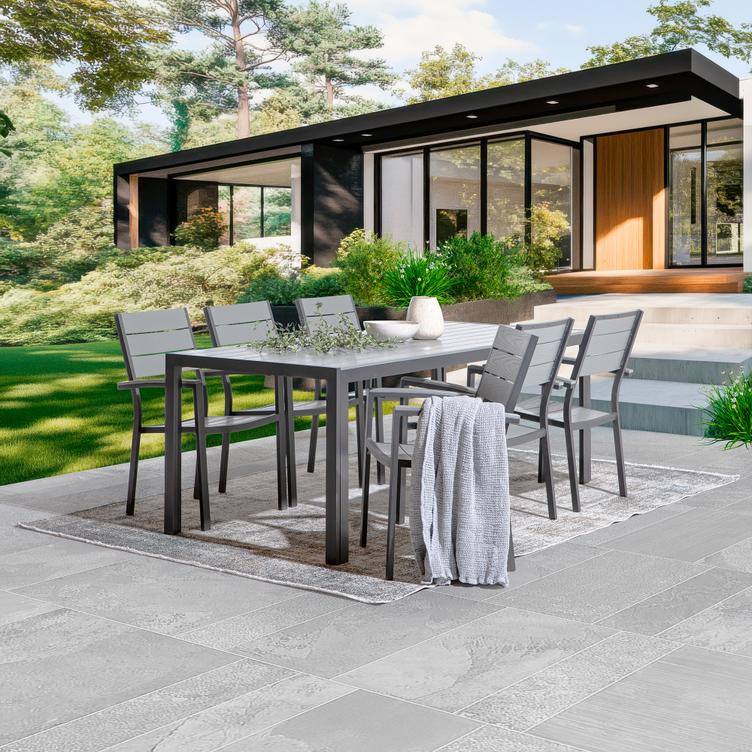 Aiamööbli söögilauakomplekt Dakota 205x90 cm, kuuele, must/helehall