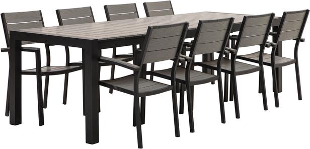 Dakota söögilaua komplekt (pikendatav) 205/275x95 kaheksale, must/helehall