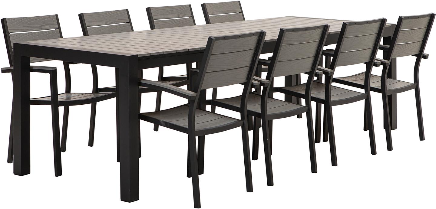 Dakota söögilaua komplekt (pikendatav) 205/275x95 kaheksale, must/helehall