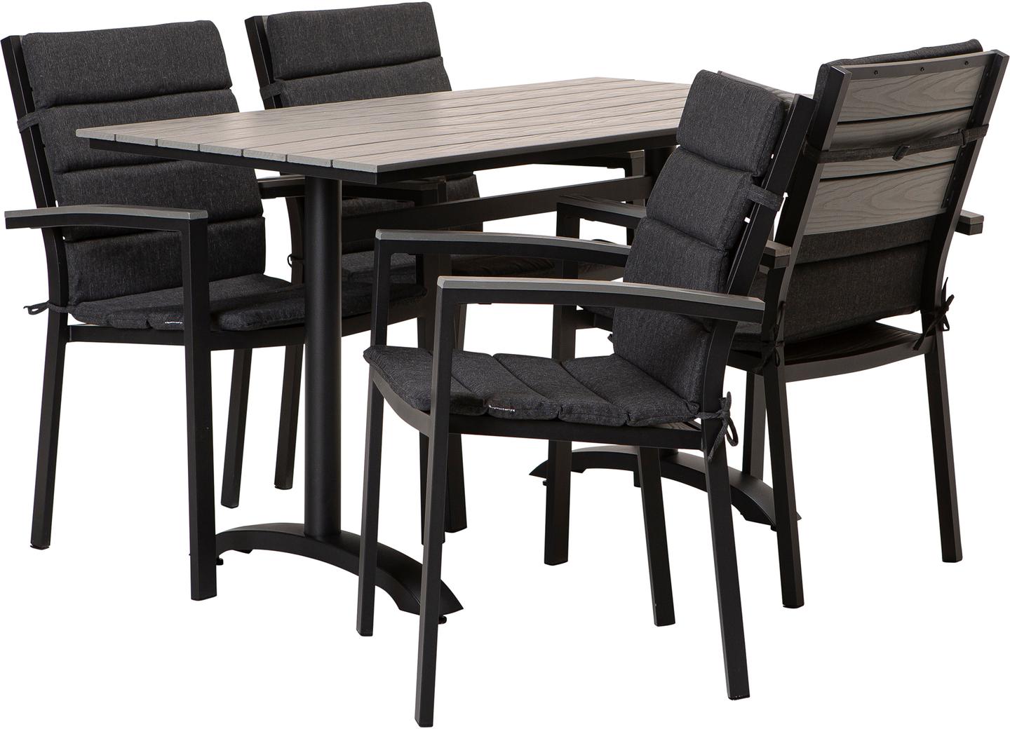 Dakota söögilaua komplekt 130x70 neljale, must/helehall + antratsiit istmepehmendus