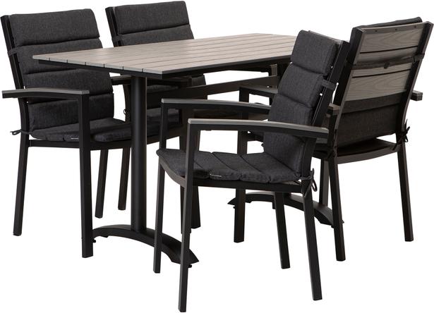 Aiamööbli söögilauakomplekt Dakota 130x70 cm, neljale, must/helehall + antratsiit istmepehmendus