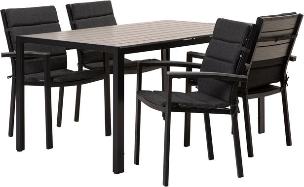 Aiamööbli söögilauakomplekt Dakota 150x90 cm, neljale, must/helehall + antratsiit istmepehmendus
