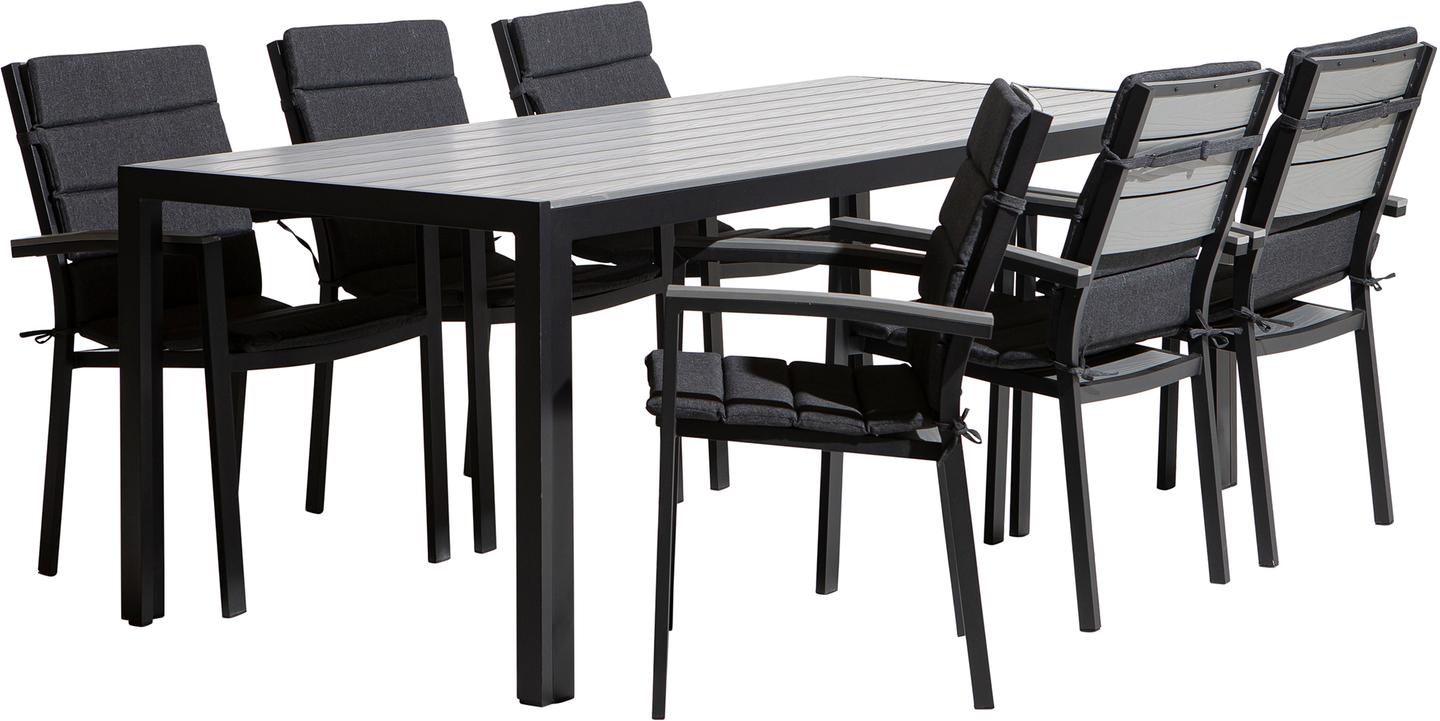 Dakota söögilaua komplekt 205x90 kuuele, must/helehall + antratsiit istmepehmendus