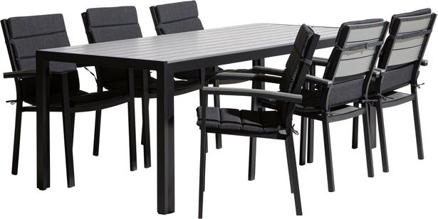 Dakota söögilaua komplekt 205x90 kuuele, must/helehall + antratsiit istmepehmendus