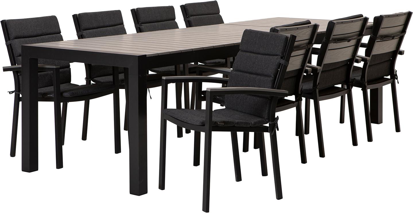 Dakota söögilaua komplekt (pikendatav) 205/275x95 kaheksale, must/helehall + antratsiit istmepehmendus