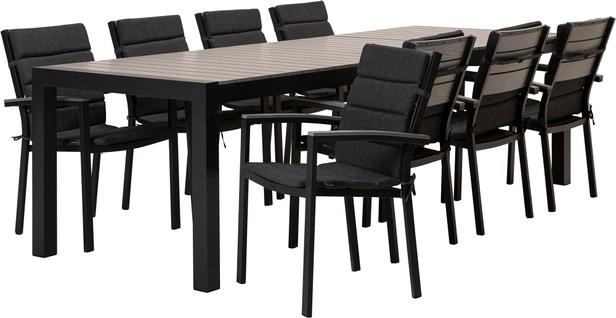 Dakota söögilaua komplekt (pikendatav) 205/275x95 kaheksale, must/helehall + antratsiit istmepehmendus