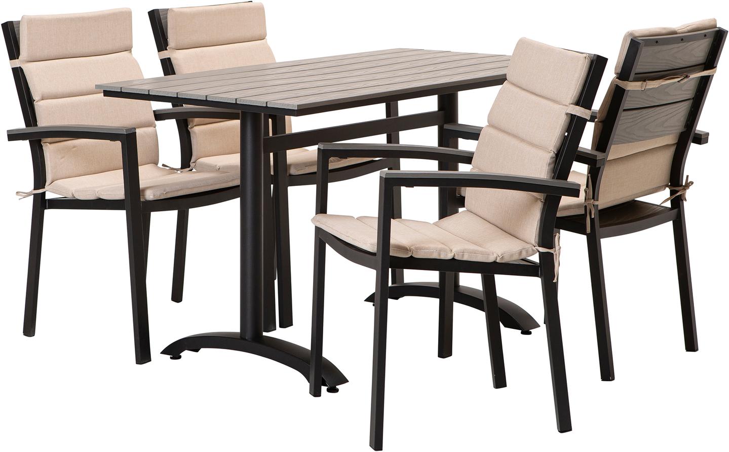 Dakota söögilaua komplekt 130x70 neljale, must/helehall + beež istmepehmendus