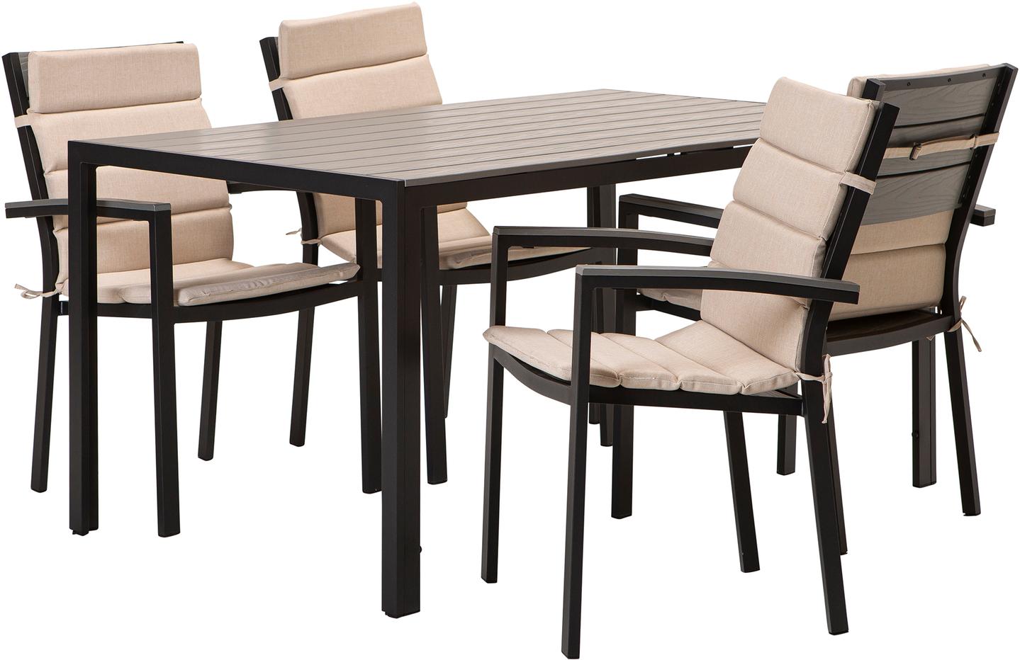 Dakota söögilaua komplekt 150x90 neljale, must/helehall + beež istmepehmendus