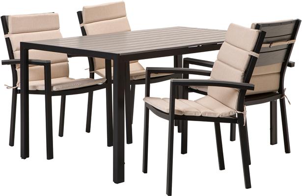 Aiamööbli söögilauakomplekt Dakota 150x90 cm, neljale, must/helehall + beež istmepehmendus