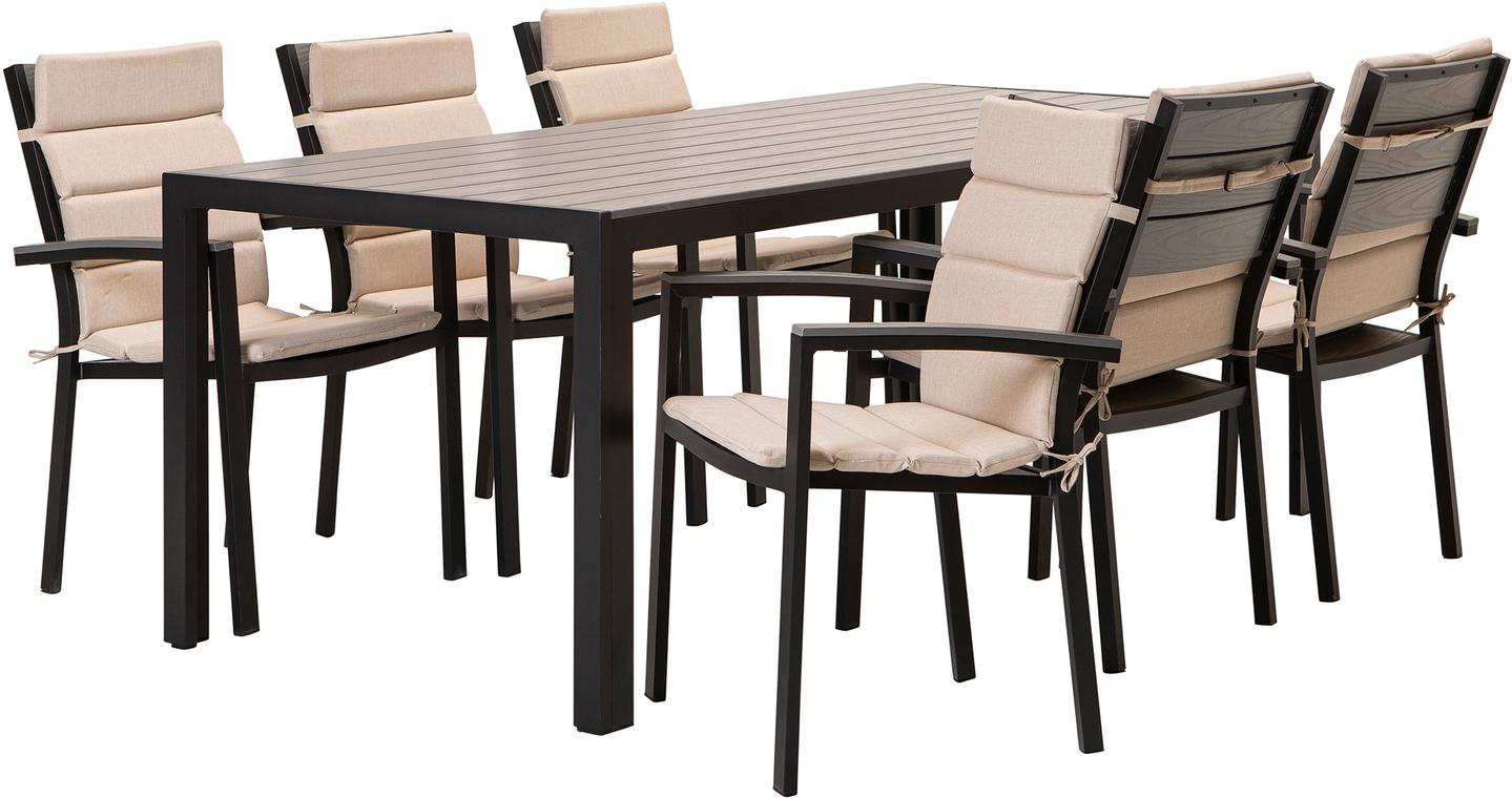 Dakota söögilaua komplekt 205x90 kuuele, must/helehall + beež istmepehmendus