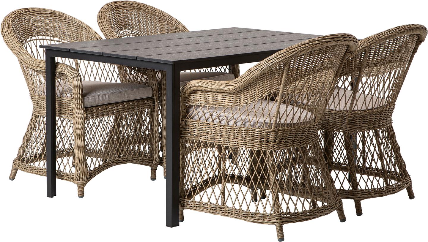 Seattle & Leona söögilaua komplekt 140x100 neljale, must/natural