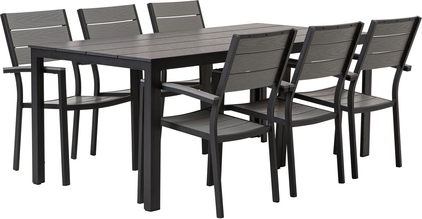 Seattle & Dakota söögilaua komplekt 190x100 kuuele, must/helehall