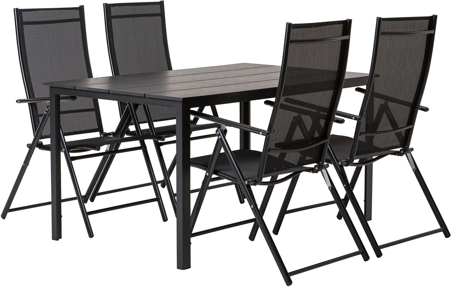 Söögilauakomplekt Seattle 140x90cm, neljale, must/must