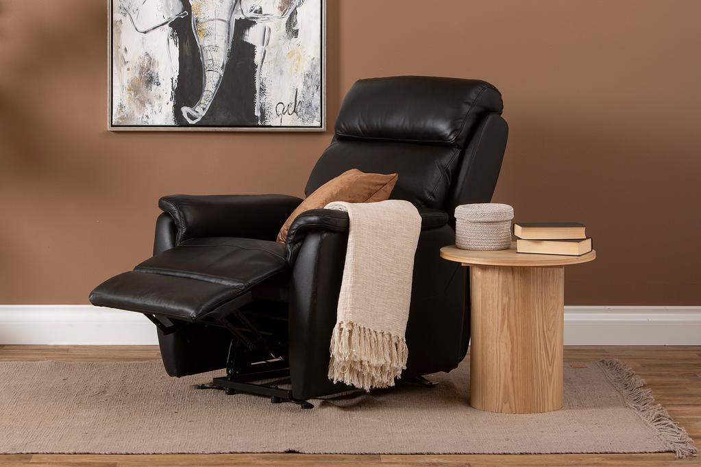 Tugitool Loungea Colorado recliner, tõstemehhanismiga, must nahk/kunstnahk