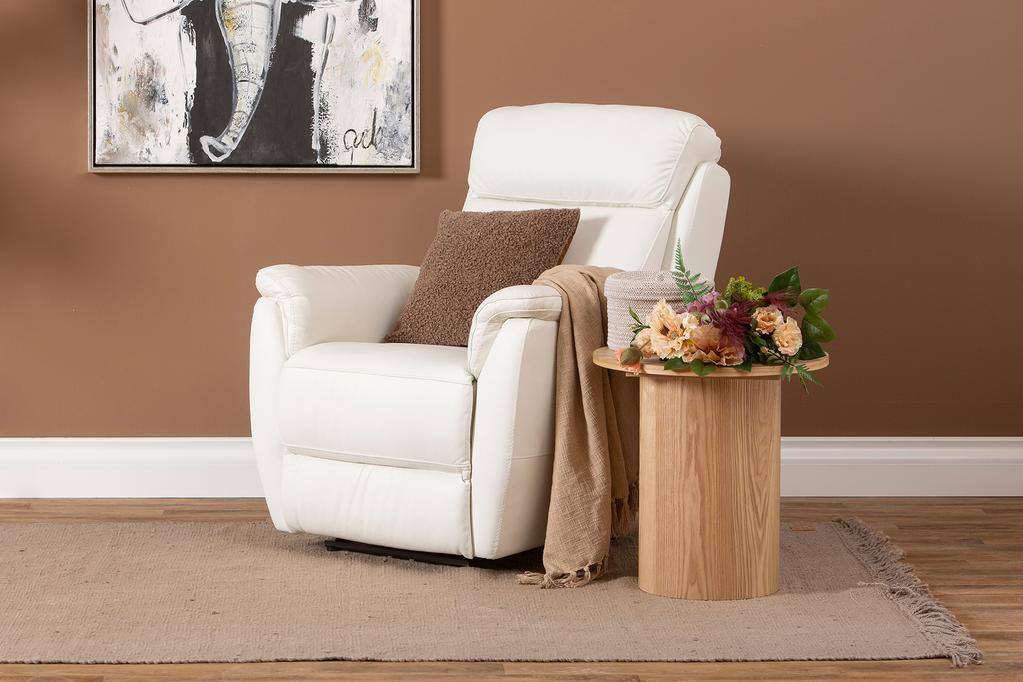 Tugitool Loungea Colorado recliner, tõstemehhanismiga, puhasvalge nahk/kunstnahk