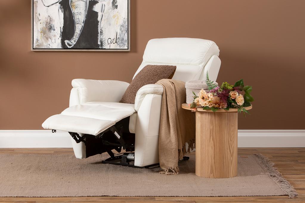 Tugitool Loungea Colorado recliner, tõstemehhanismiga, puhasvalge nahk/kunstnahk