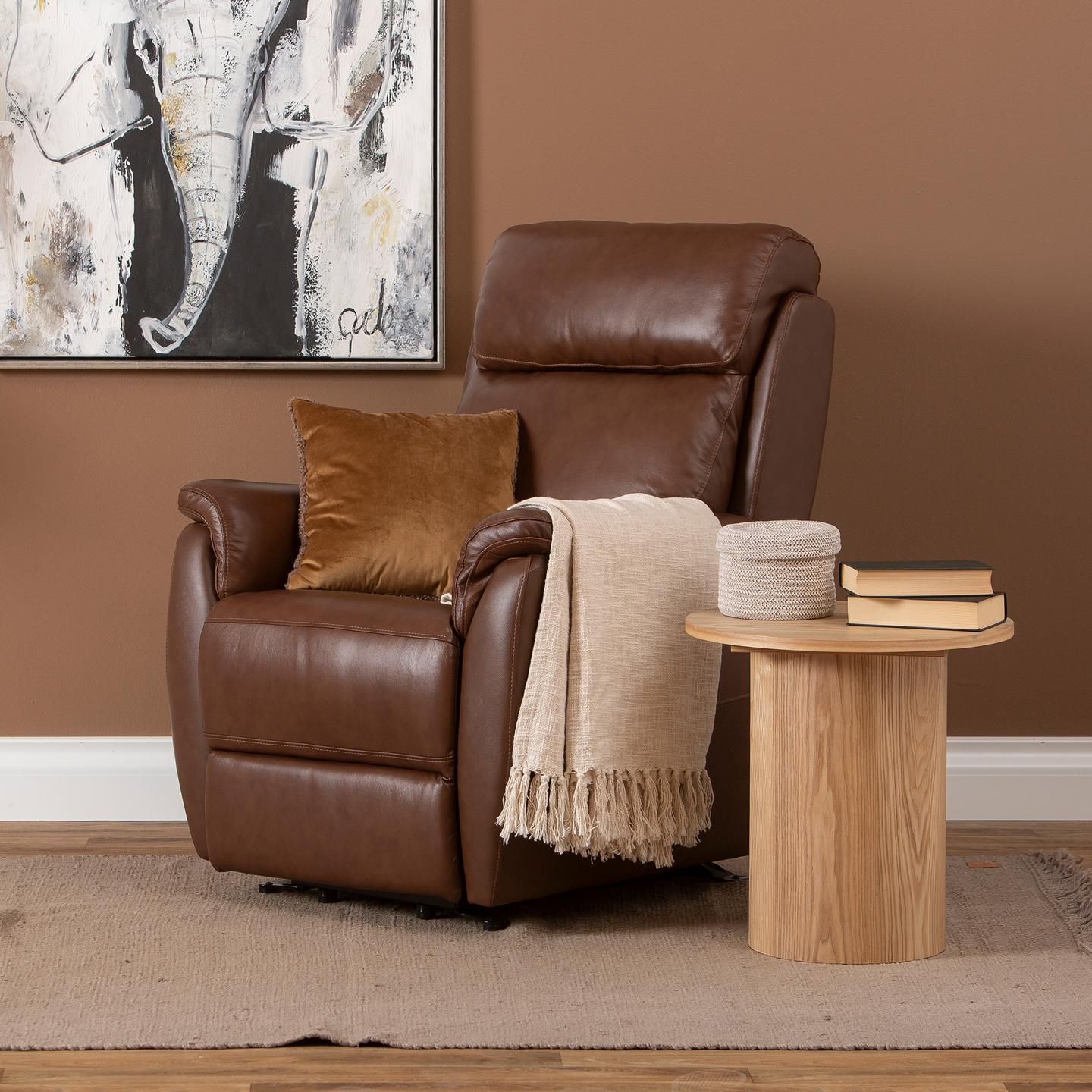 Tugitool Loungea Colorado recliner, tõstemehhanismiga, pruun nahk/kunstnahk