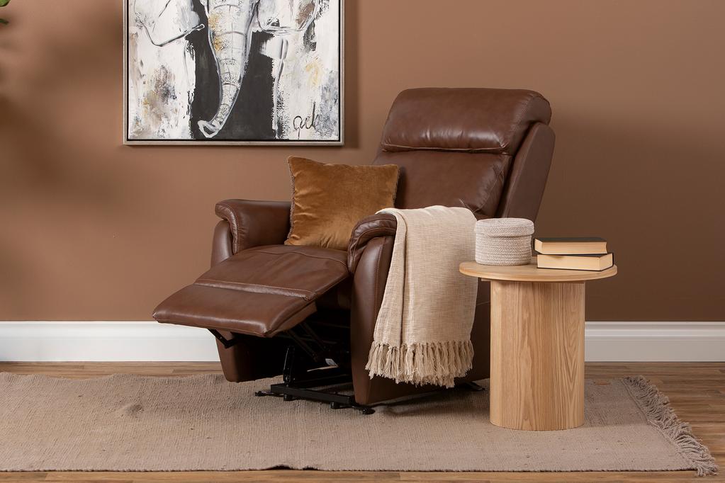 Tugitool Loungea Colorado recliner, tõstemehhanismiga, pruun nahk/kunstnahk