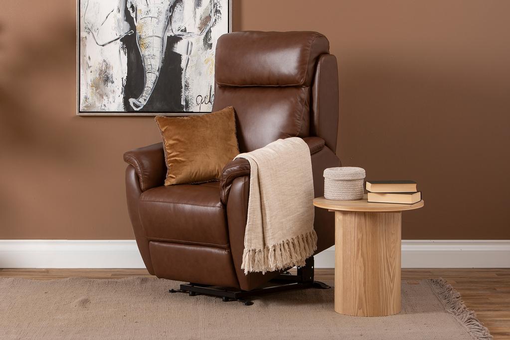 Tugitool Loungea Colorado recliner, tõstemehhanismiga, pruun nahk/kunstnahk