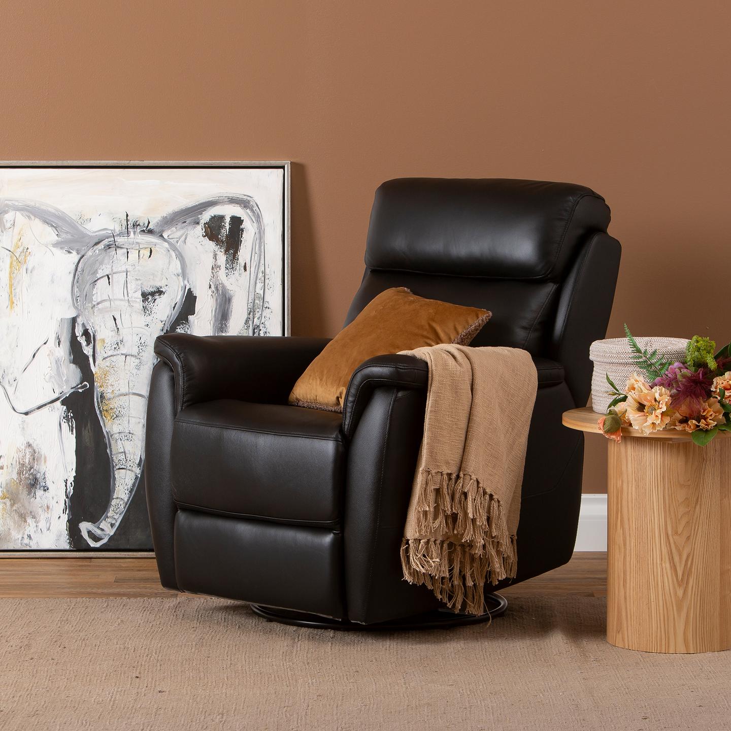 Tugitool Loungea Colorado recliner, kiikuv/pöörlev, must nahk/kunstnahk