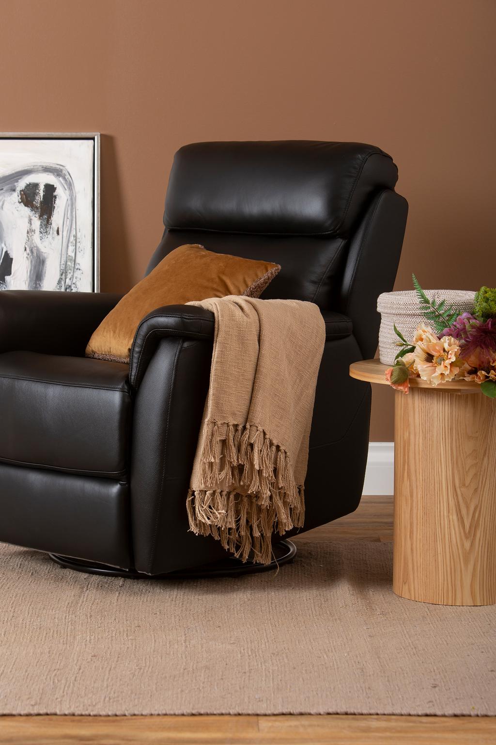 Tugitool Loungea Colorado recliner, kiikuv/pöörlev, must nahk/kunstnahk
