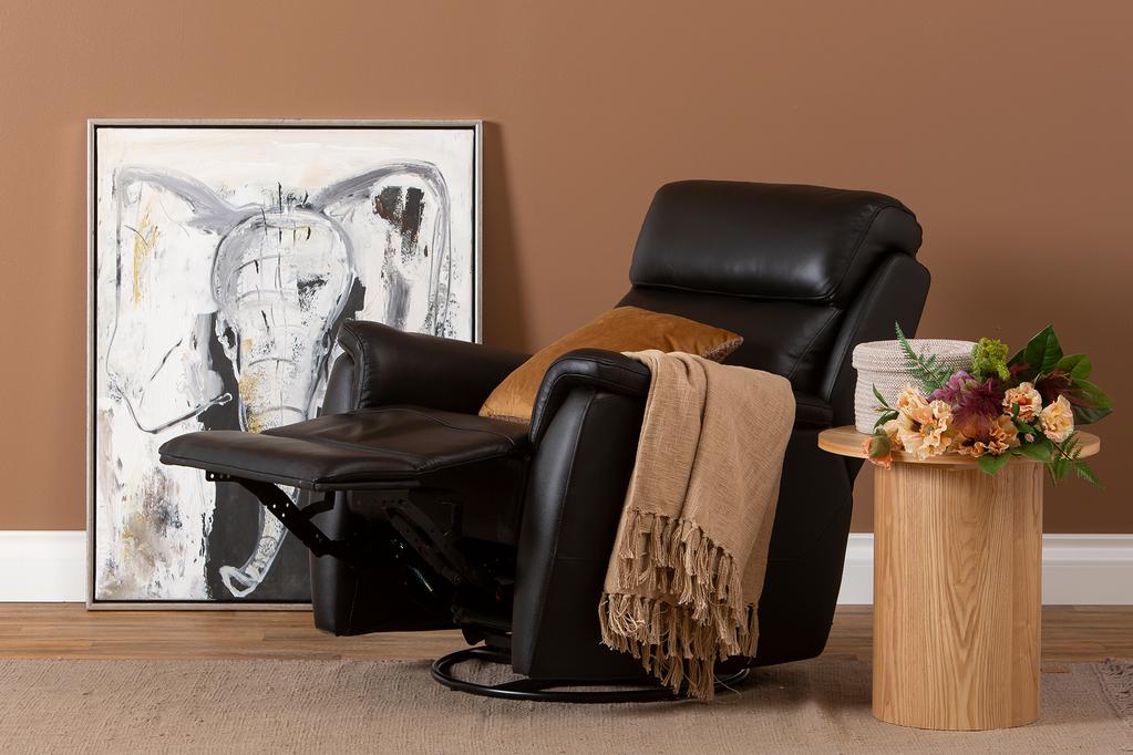 Tugitool Loungea Colorado recliner, kiikuv/pöörlev, must nahk/kunstnahk