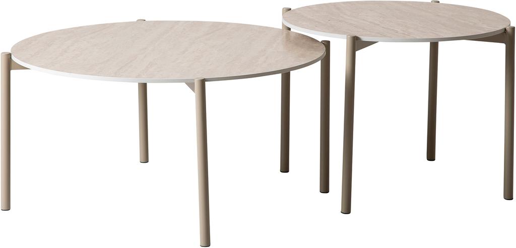 Laudadekomplekt Tilda ümmargused, 85 x 40 + 65 x 45, beežid kivist / metallist jalad