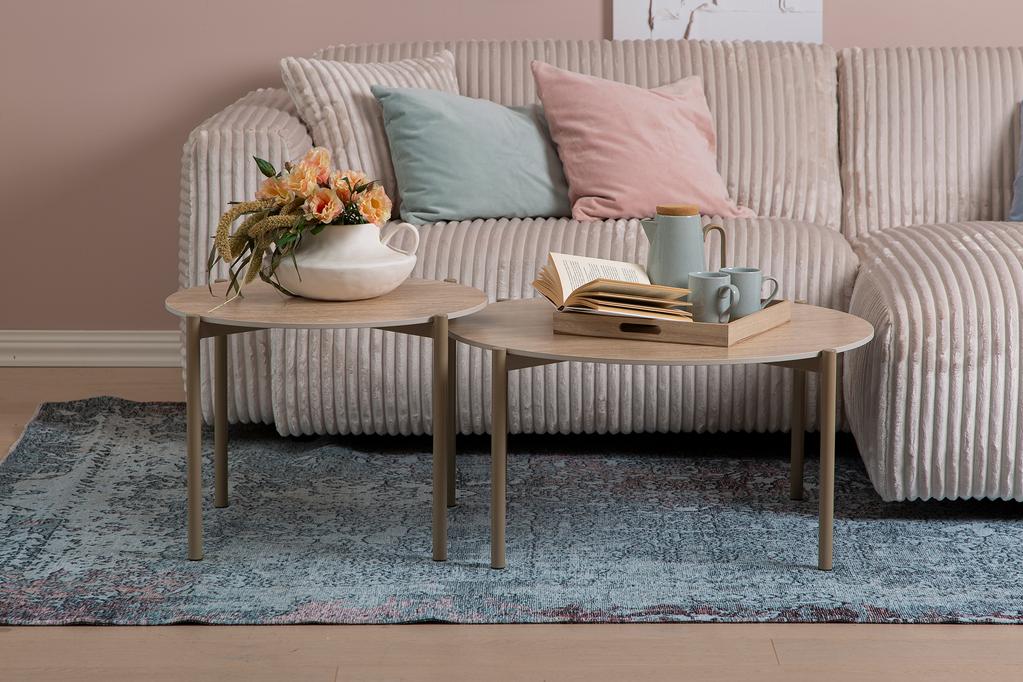 Laudadekomplekt Tilda ümmargused, 85 x 40 + 65 x 45, beežid kivist / metallist jalad